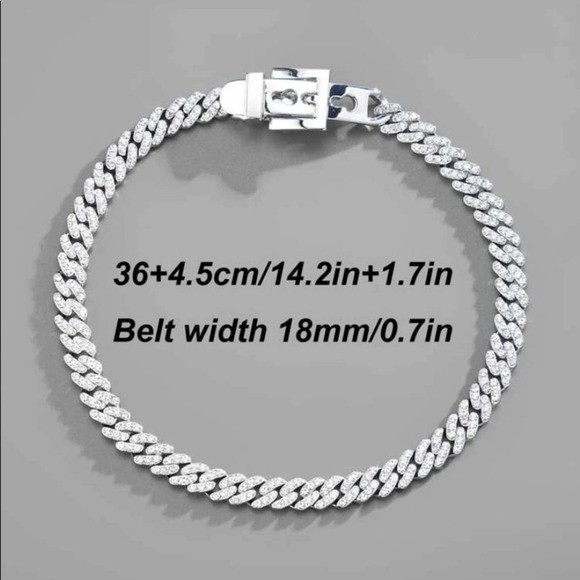 White GP Iced Out Rhinestone Buckle Choker Necklace - Picture 4 of 4